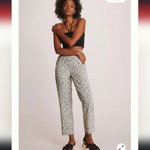 Anthropologie Cloth & Stone frayed straight leg mint leopard pants